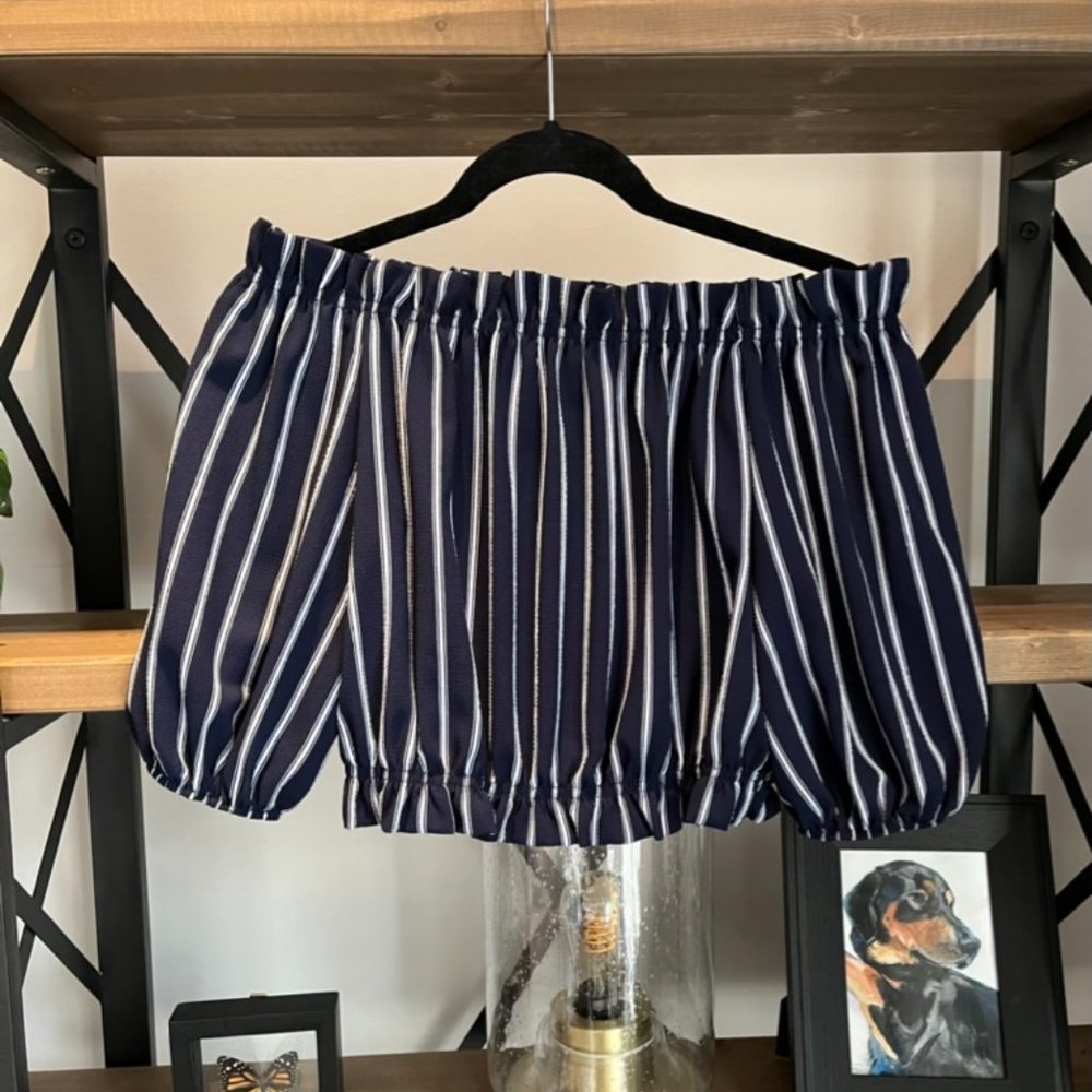 Navy Striped Off-the-Shoulder Top